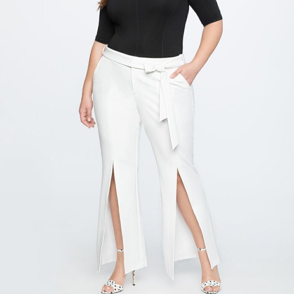 NEW Eloquii Slit Front Flare Leg Trouser Pant Soft White 20 business casual chic